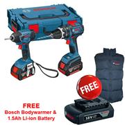 BOSCH 18 Volt Cordless Combi & Impact Drill Kit 2 x 4.0Ah